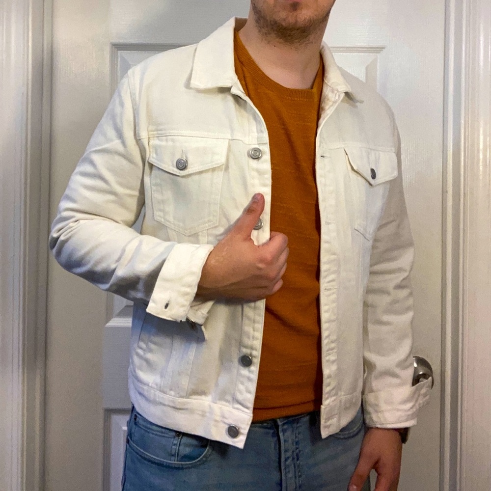 Mens Forever 21 White Denim Jacket Size Large
